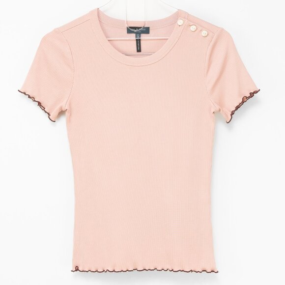 Rag & Bone Ribbed Short Sleeve Top Button Shoulder Stretch Dusty Pink Size XS - Picture 1 of 6